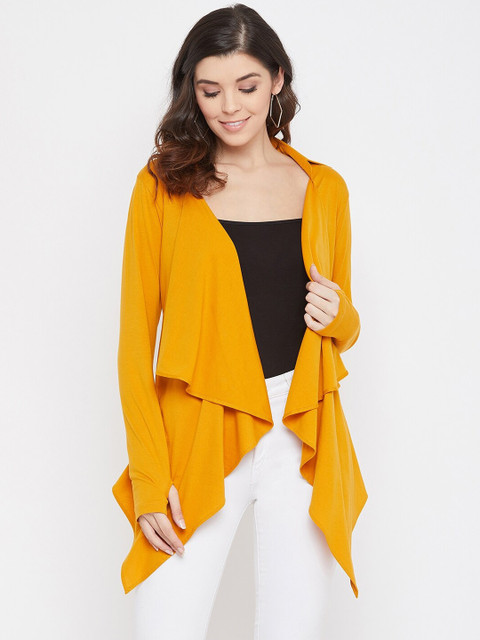 Hypernation Women Yellow Solid Open Front Shrug