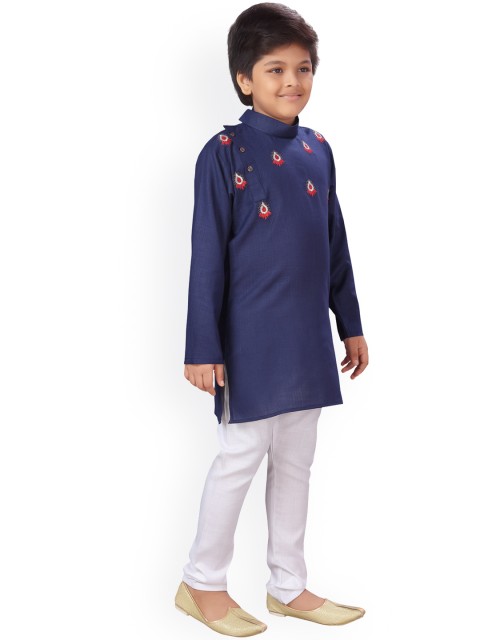 ahhaaaa Boys Navy & White Embroidered Sherwani Set - Image 3