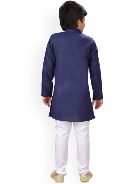 ahhaaaa Boys Navy & White Embroidered Sherwani Set - Image 5