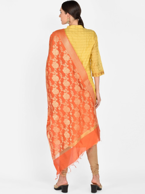 Dupatta Bazaar Orange & Gold-Coloured Woven Design Banarasi Dupatta - Image 5