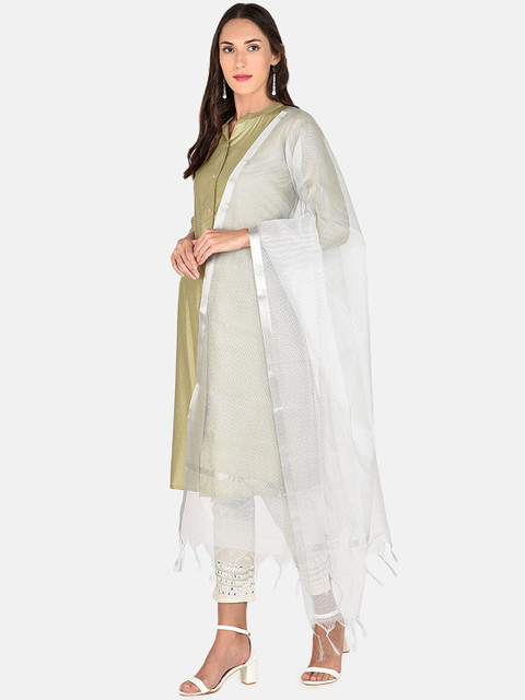 Dupatta Bazaar Silver-Toned Solid Dupatta - Image 3