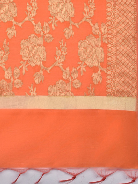 Dupatta Bazaar Orange & Gold-Coloured Woven Design Banarasi Dupatta - Image 3
