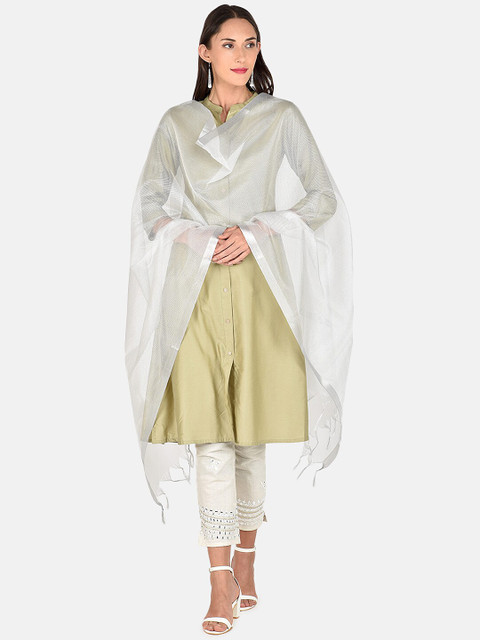 Dupatta Bazaar Silver-Toned Solid Dupatta - Image 5