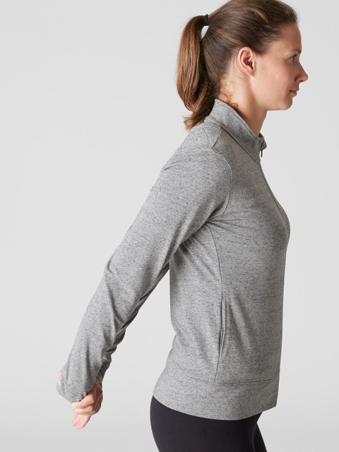 Decathlon Women Grey Melange Solid Gym Jacket