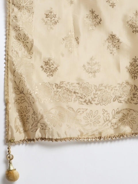 Clora Creation Women Beige & Gold-Coloured Floral Printed Dupatta - Image 2