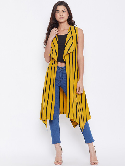 Home niche-market02 43 Hypernation Women Yellow & Black Striped Open Front Shrug