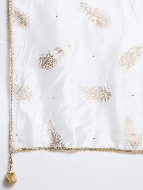 Clora Creation Women White & Gold-Coloured Printed Dupatta - Image 2