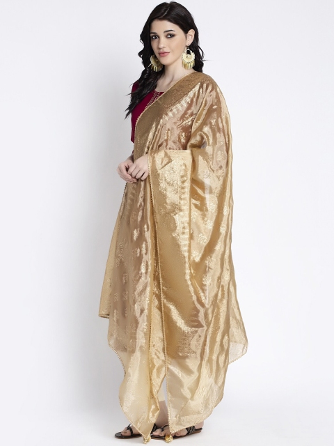 Clora Creation Women Beige & Gold-Coloured Floral Printed Dupatta - Image 3