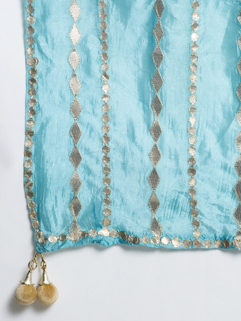 Clora Creation Women Blue & Silver-Coloured Striped Gotta Patti Dupatta - Image 2