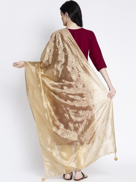 Clora Creation Women Beige & Gold-Coloured Floral Printed Dupatta - Image 4