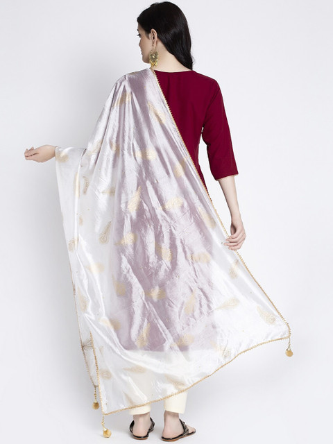 Clora Creation Women White & Gold-Coloured Printed Dupatta - Image 4