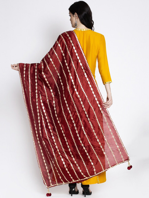 Clora Creation Maroon Gotta Patti Embroidered Silk Dupatta - Image 4
