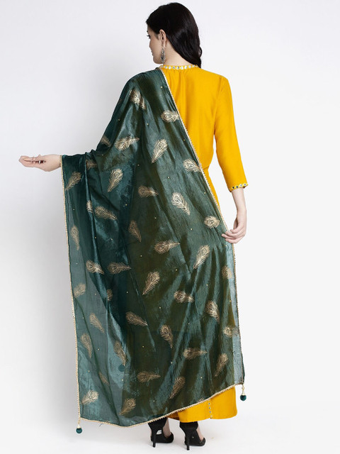 Clora Creation Women Green & Gold-Coloured Printed Dupatta - Image 4