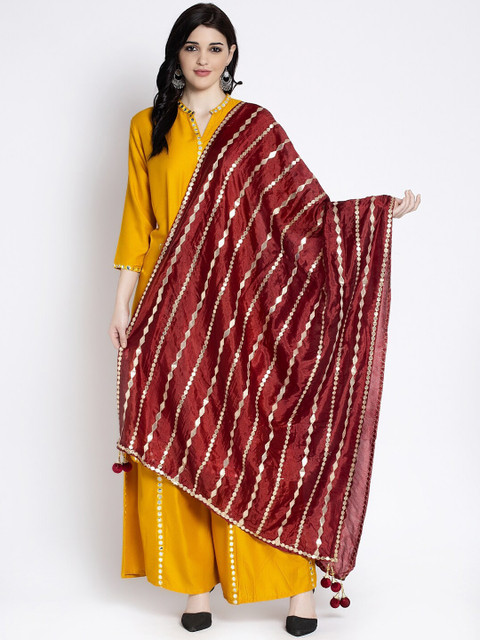Clora Creation Maroon Gotta Patti Embroidered Silk Dupatta