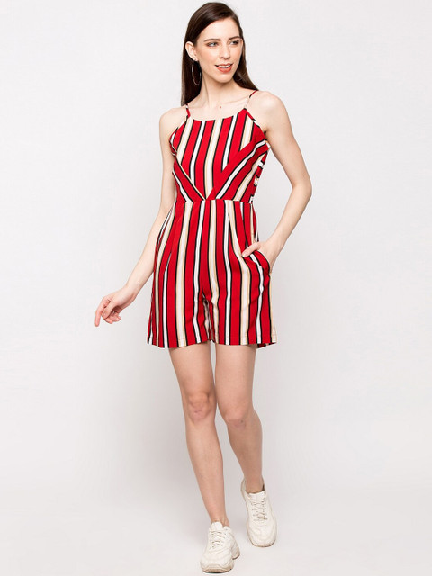 Slenor Women Red Striped Playsuit