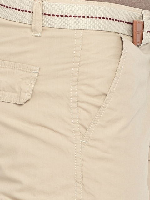 beevee Men Beige Solid Regular Fit Pure Cotton Cargo Shorts - Image 5