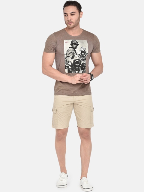 beevee Men Beige Solid Regular Fit Pure Cotton Cargo Shorts - Image 4