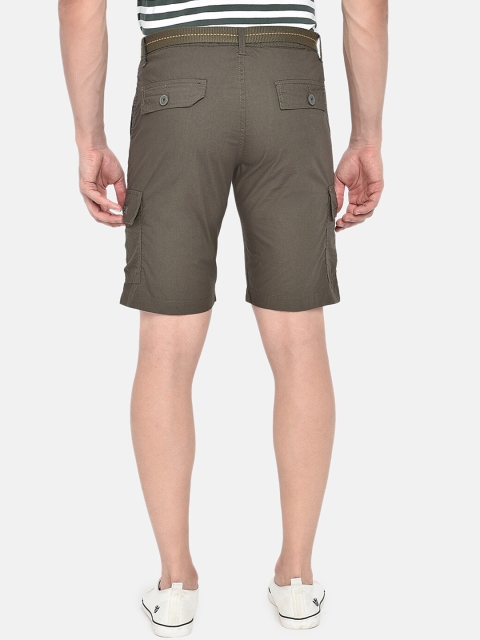 beevee Men Olive Green Solid Regular Fit Pure Cotton Cargo Shorts - Image 3