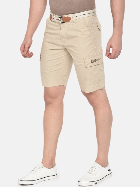 beevee Men Beige Solid Regular Fit Pure Cotton Cargo Shorts - Image 2