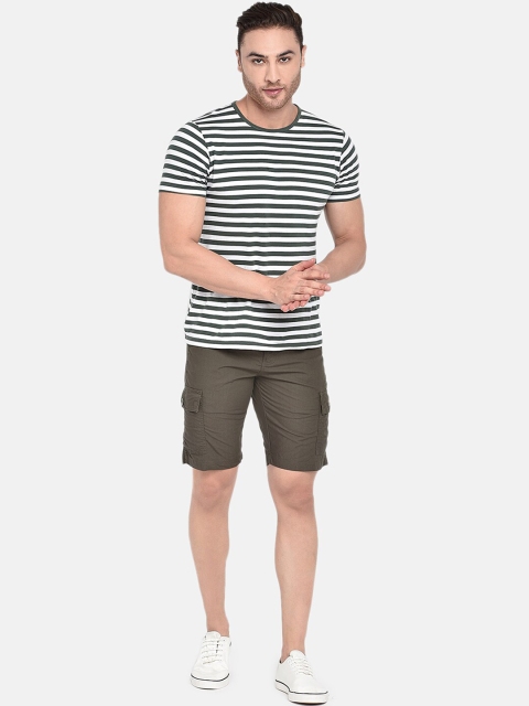 beevee Men Olive Green Solid Regular Fit Pure Cotton Cargo Shorts - Image 4