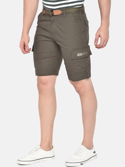 beevee Men Olive Green Solid Regular Fit Pure Cotton Cargo Shorts - Image 2