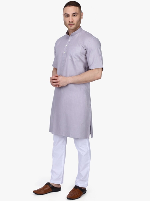 RAJUBHAI HARGOVINDAS Men Grey Solid Kurta with Pyjamas - Image 3
