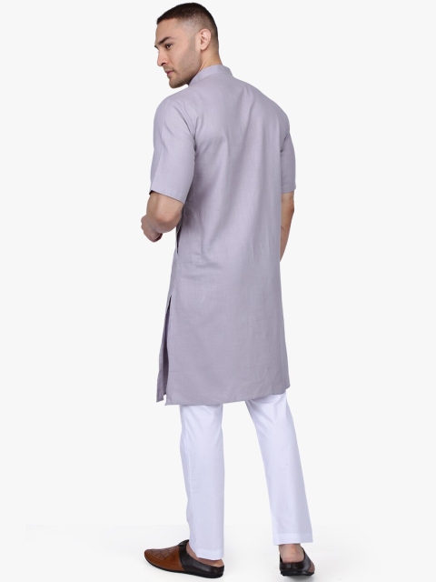 RAJUBHAI HARGOVINDAS Men Grey Solid Kurta with Pyjamas - Image 4