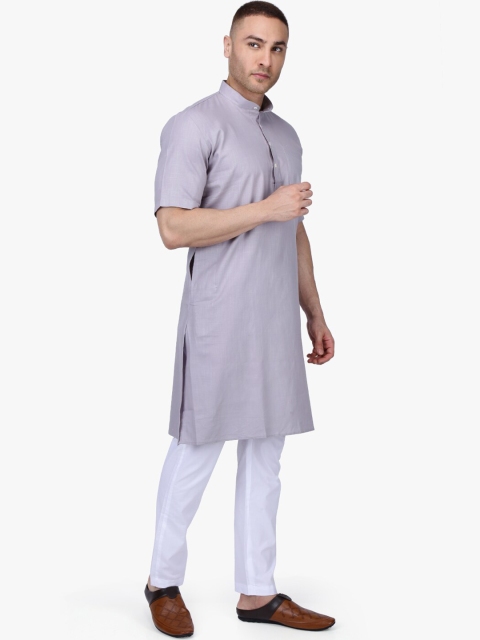 RAJUBHAI HARGOVINDAS Men Grey Solid Kurta with Pyjamas - Image 6
