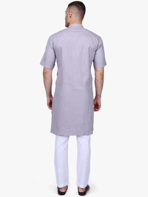 RAJUBHAI HARGOVINDAS Men Grey Solid Kurta with Pyjamas - Image 5