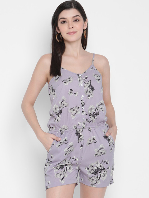 Porsorte Women Purple & Grey Floral Printed Playsuit