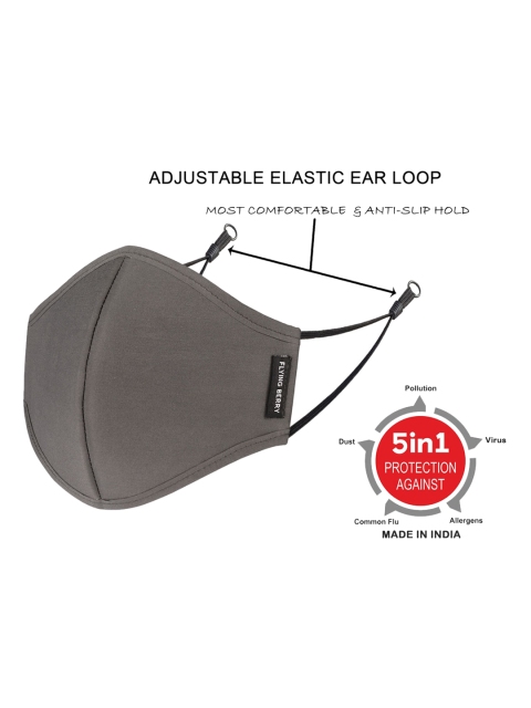 FLYING BERRY Pack Of 2 Grey Solid 3-Ply ISO Certified Anti-Dust Cotton Face Masks - Image 4