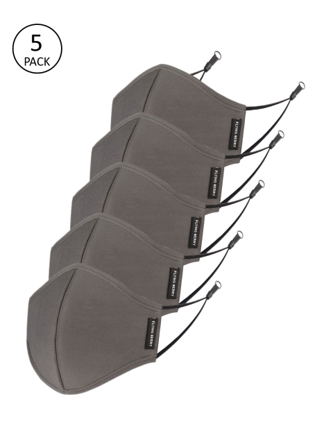 FLYING BERRY Pack Of 5 Grey 3-Ply Anti-Pollution Reusable Cloth Mask