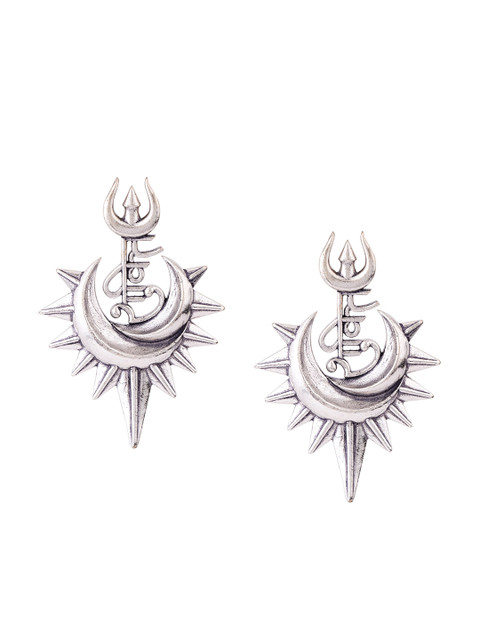 Voylla Silver-Toned Crescent Shaped Drop Earrings - Image 2