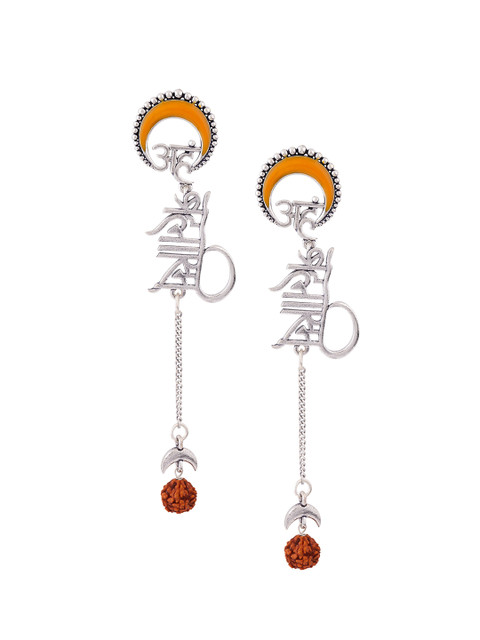 Voylla Silver-Toned & Orange Aham Brahmasmi Inscription Drop Earrings - Image 2