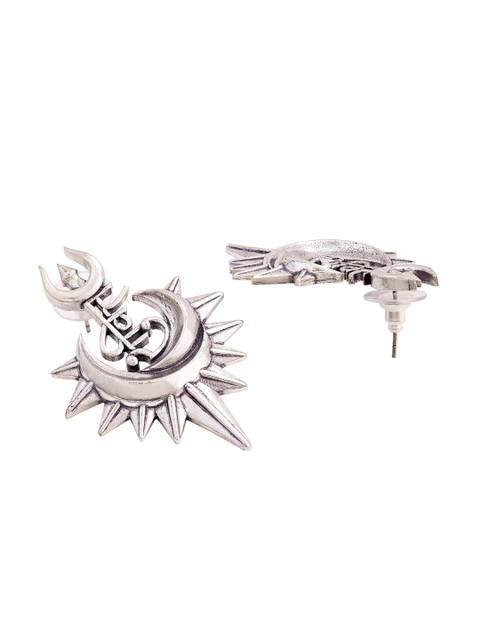 Voylla Silver-Toned Crescent Shaped Drop Earrings - Image 3