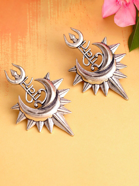 Voylla Silver-Toned Crescent Shaped Drop Earrings