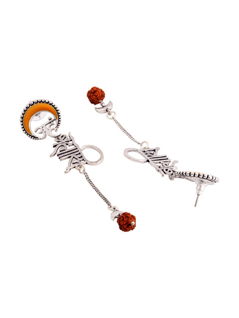 Voylla Silver-Toned & Orange Aham Brahmasmi Inscription Drop Earrings - Image 3