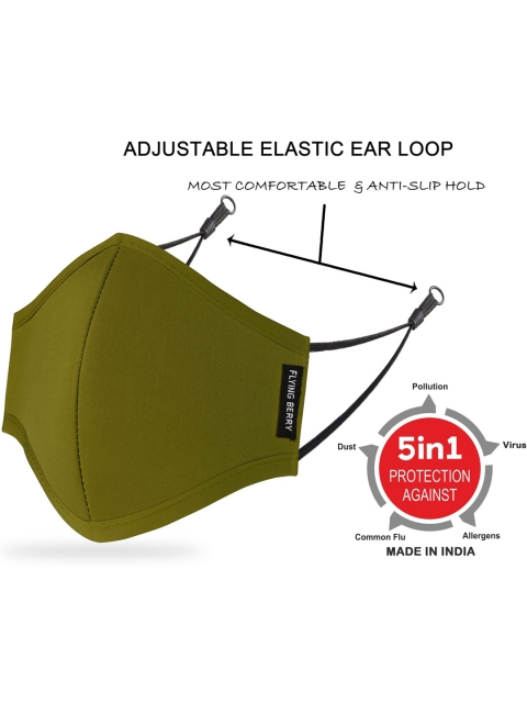 FLYING BERRY Pack Of 3 Olive Green Solid 3-Ply Reusable Protective Outdoor Masks - Image 5