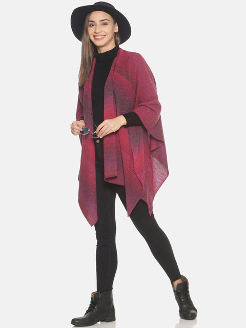 513 Women Pink & Grey Striped Acrylic Kimono Shrug - Image 5