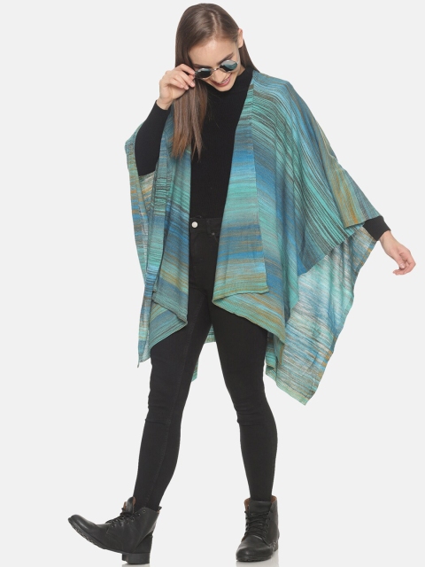 513 Women Blue & Brown Striped Kimono Shrug - Image 5