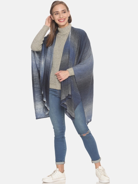 513 Women Blue & Grey Woven Design Kimono Shrug - Image 5