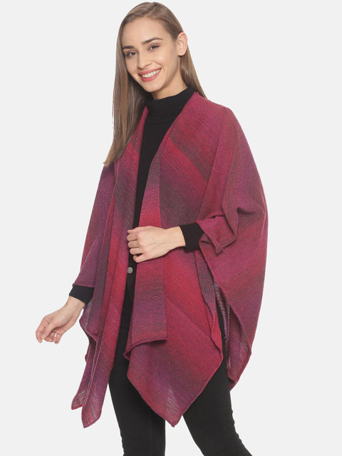 513 Women Pink & Grey Striped Acrylic Kimono Shrug - Image 3