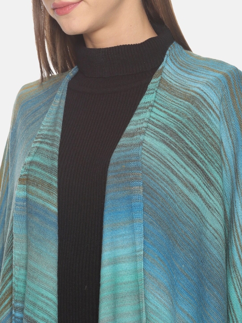 513 Women Blue & Brown Striped Kimono Shrug - Image 2