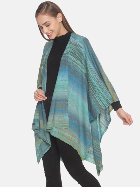 513 Women Blue & Brown Striped Kimono Shrug - Image 3