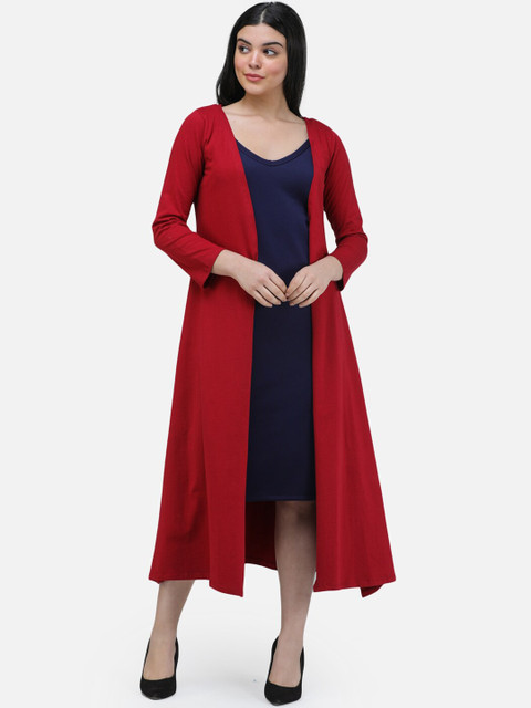 SCORPIUS Women Maroon Solid Open-Front Longline Shrug - Image 6