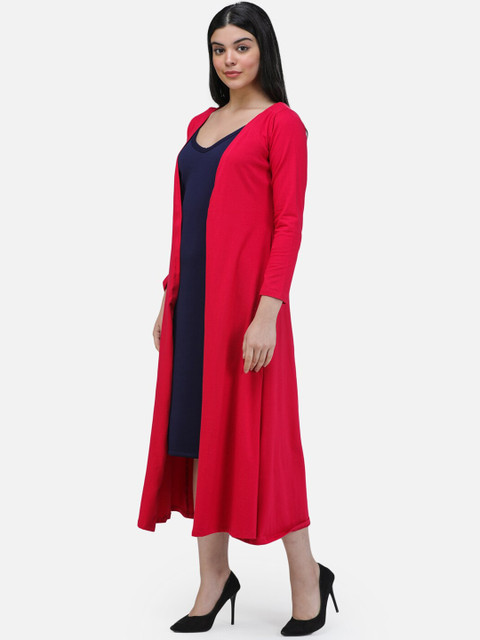 SCORPIUS Women Magenta Pink Solid Open-Front Longline Shrug - Image 4