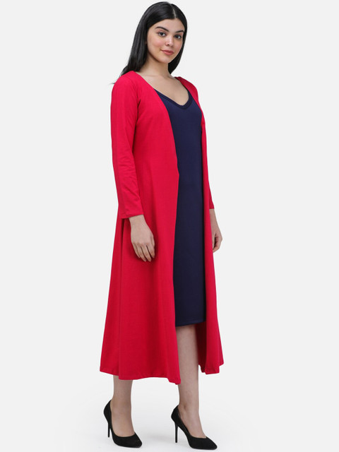 SCORPIUS Women Magenta Pink Solid Open-Front Longline Shrug - Image 3
