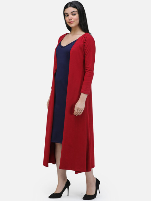 SCORPIUS Women Maroon Solid Open-Front Longline Shrug - Image 4