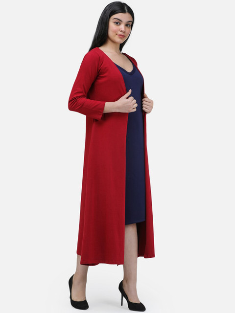SCORPIUS Women Maroon Solid Open-Front Longline Shrug - Image 3