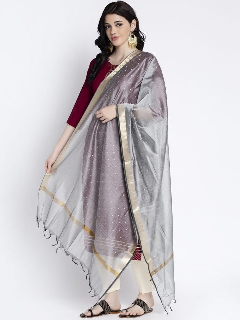 Clora Creation Women Grey Printed Silk Dupatta - Image 3
